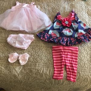 Pink baby girl dress + blue & pink bird top w/pant